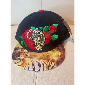 City Hunter USA Cap Black with Tiger and Red Roses Snap Back New w/Tags